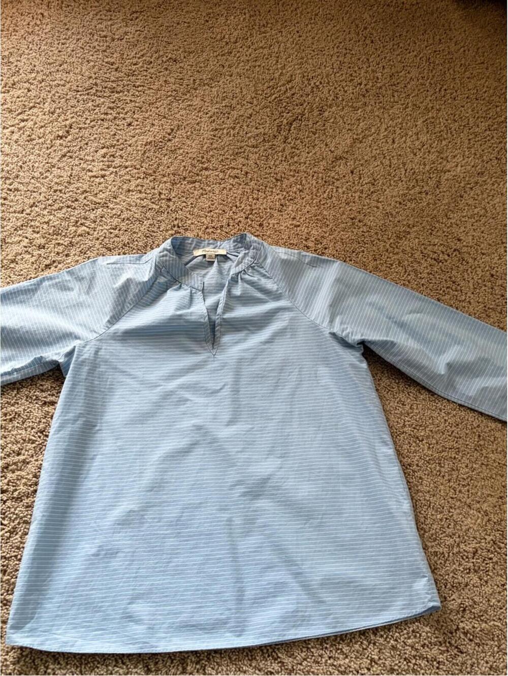 Madewell Light Blue Striped Popover Blouse long sleeve shirt XXS oversized